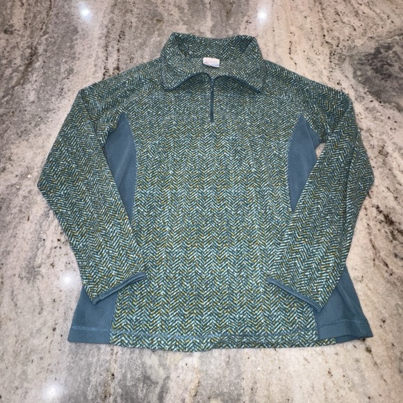 Columbia Tops - Columbia Women's Large‎ Pullover 1/4 Zip Fleece Green Teal Long Sleeve Casual